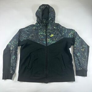 Nike Men's Large Full Zip Hooded Jacket Cityscape Print Black Green Size G